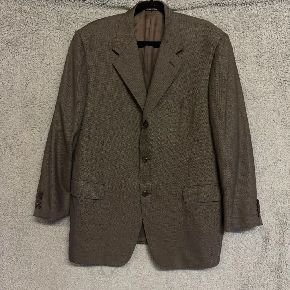 CANALI Sport Coat Blazer Mens US 58R Brown Birdseye Pattern 100% Wool Italy